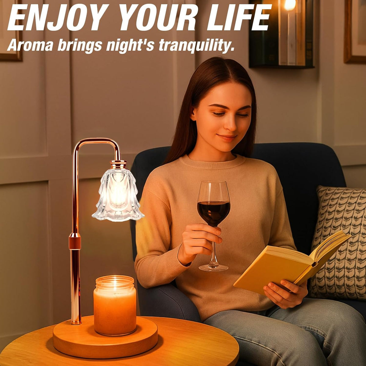 Candle Warmer Lamp with Timer and Dimmer, Electric Wax Warmers for Scented Candles with 5 Brightness Settings, Anti-Glare Lamp with Adjustable Height, Home Decor, Gift for Birthday, Valentines