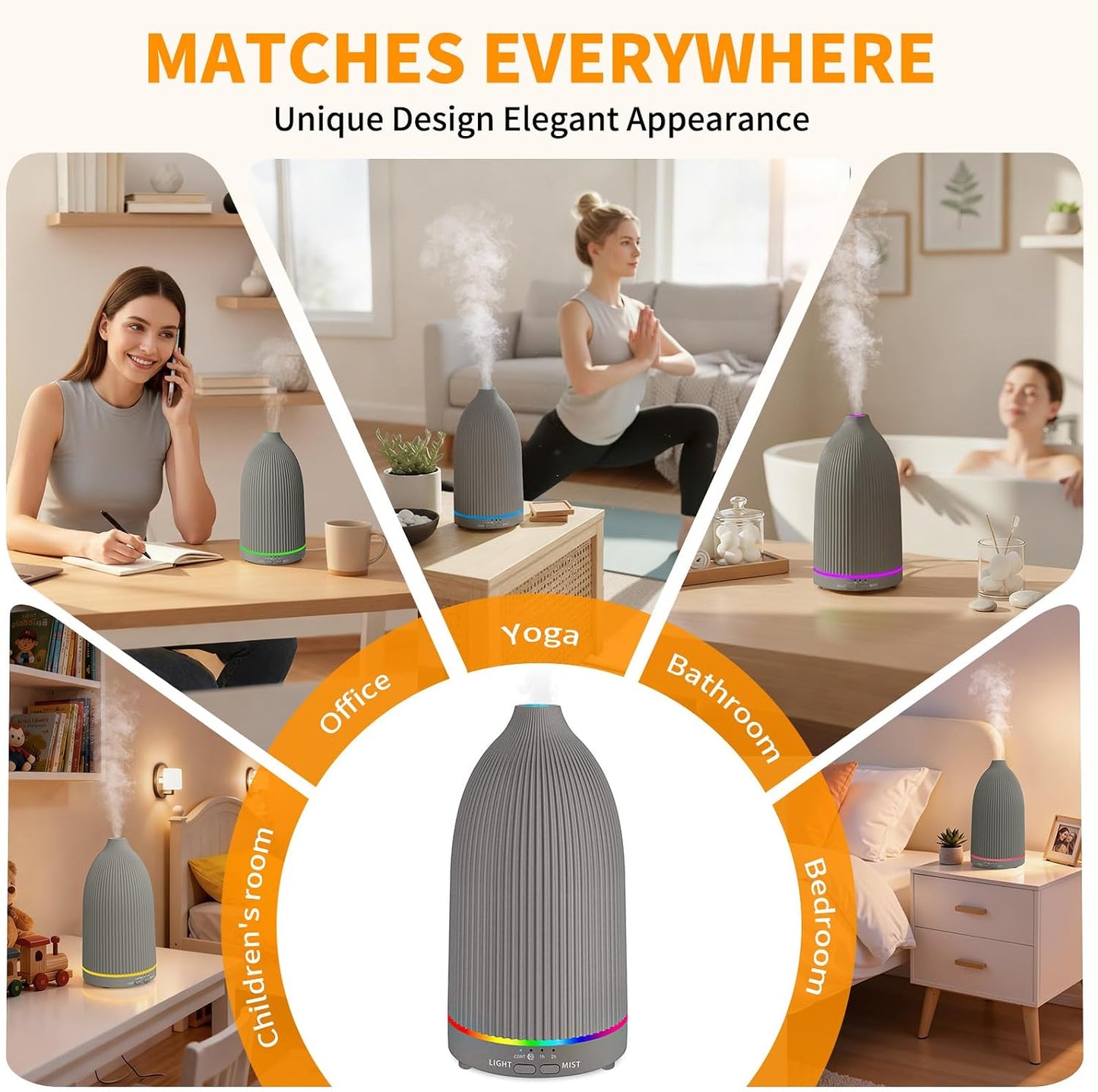 URPOWER 300mL Essential Oil Diffusers for Home Aromatherapy Diffuser | Up to 10 Hrs High/Low Mist Settings Quiet Diffuser Oil Machine Humidifiers Ideal for Bedrooms Living Rooms & Home Offices