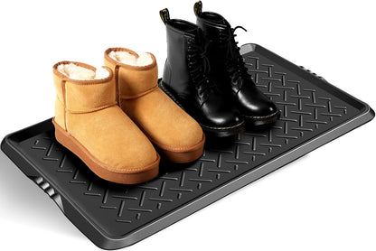 Boot Tray TPE Rubber Shoe Mat Tray for Entryway with Shoes Brush Large Boot mat Tray Multi-Purpose for Indoor or Outdoor Entryway Mat Shoe Cleaning Mat Entryway Shoe Storage 16.1x28.3Inches (Black)