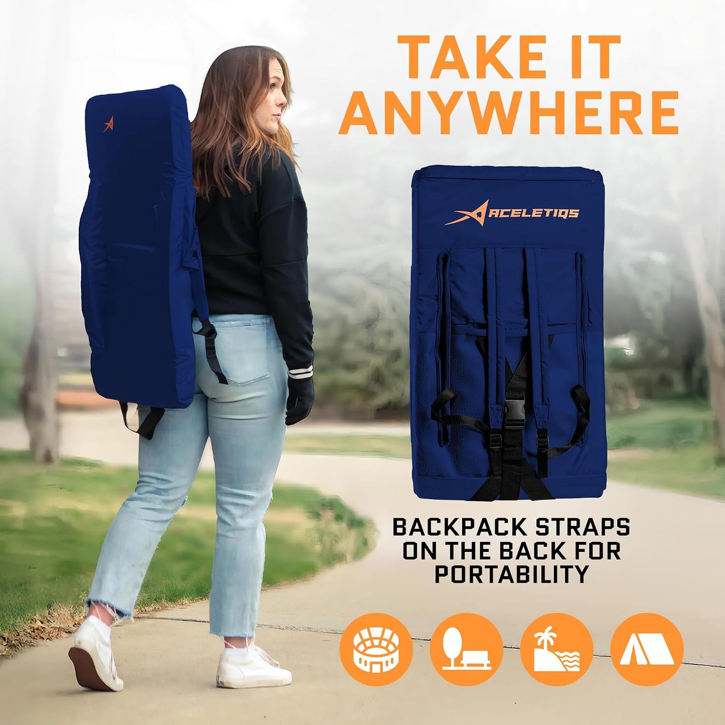 Heated Stadium Seats for Bleachers with Back Support – USB Battery Included - Upgraded 3 Levels of Heat - Foldable Chair - Cushioned, 4 Pockets for Snacks, Cup Holder - for Camping, Games & Sports