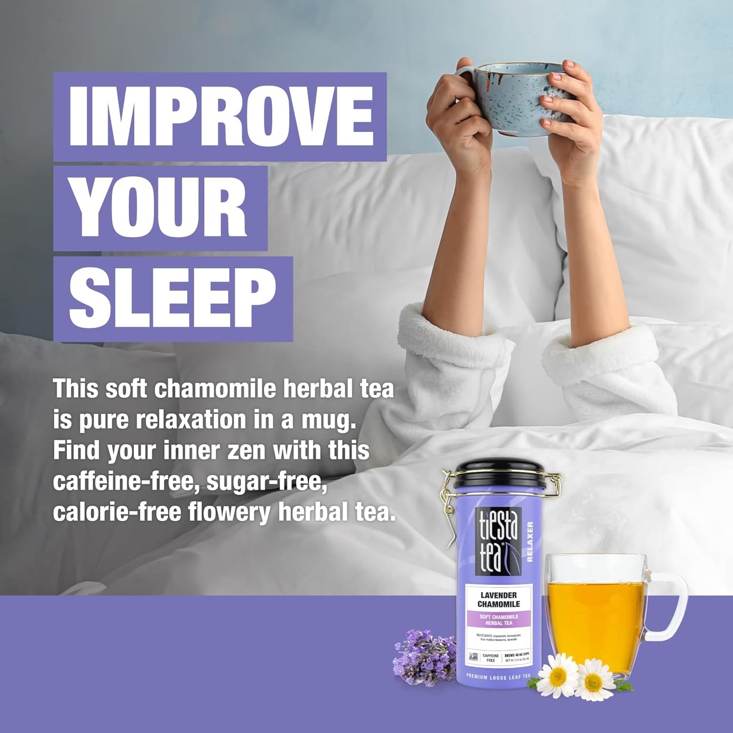 Tiesta Tea - Lavender Chamomile Herbal Tea, Loose Leaf, Calming Blend with Chamomile, Lavender, and Lemongrass, Caffeine-Free Herbal, Great for Hot or Iced, Resealable Pouch, 25 Cups, 0.9 Ounce