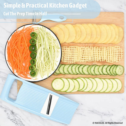 NACOLUS Handheld Mandoline Slicer for Kitchen, Vegetable Slicer Multi Blade Potato Chip, Veggie shredder, Vegetable Cutter, Julienne Shredder and peeler For Small Job In Kitchen Blue