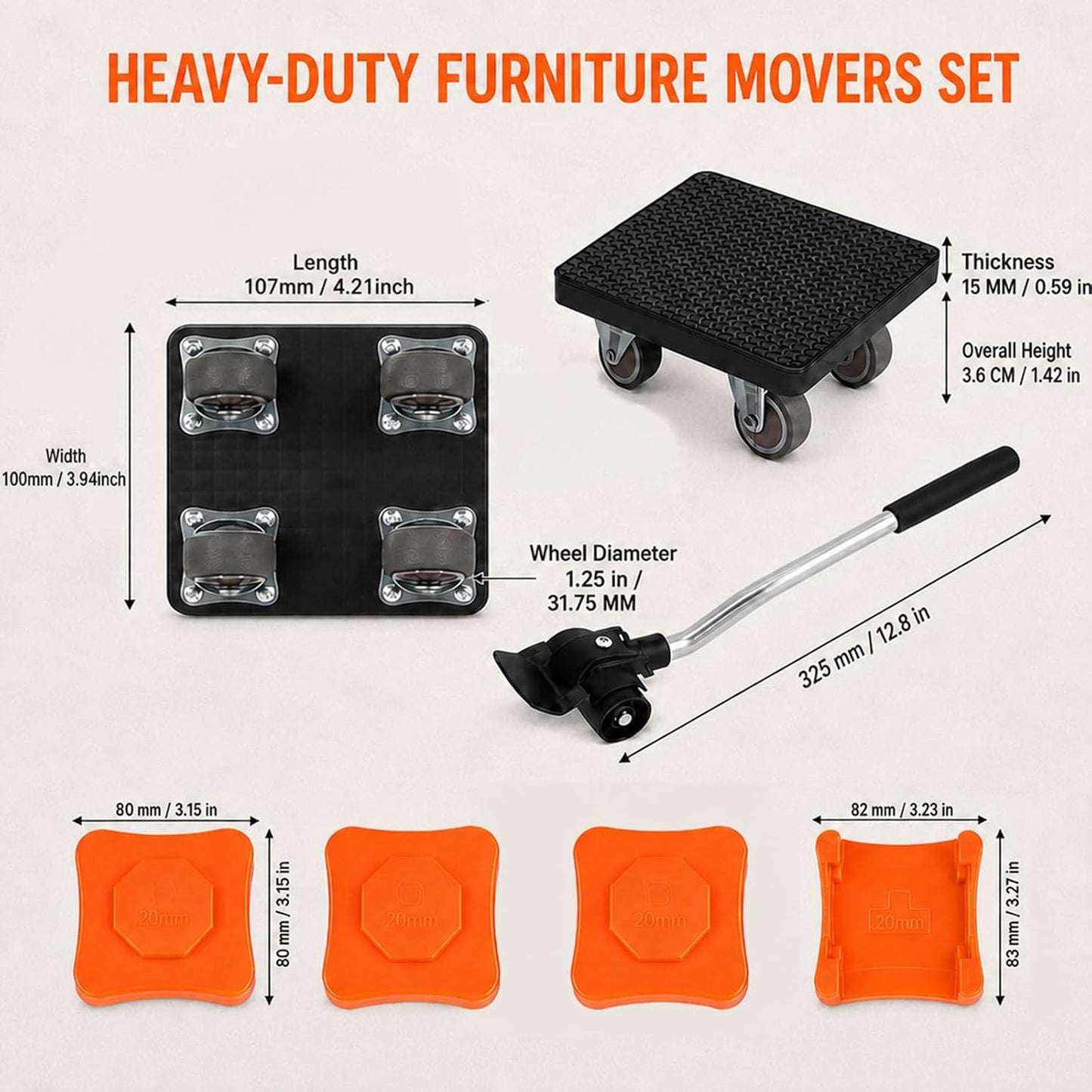 New Upgrade Furniture Sliders Furniture Movers with 4 Wheels, Furniture Lift Mover Tool Set with 360° Rotatable, Furniture Dolly for Moving Heavy Duty Sofa, Bed, Maximum Load 850LBS