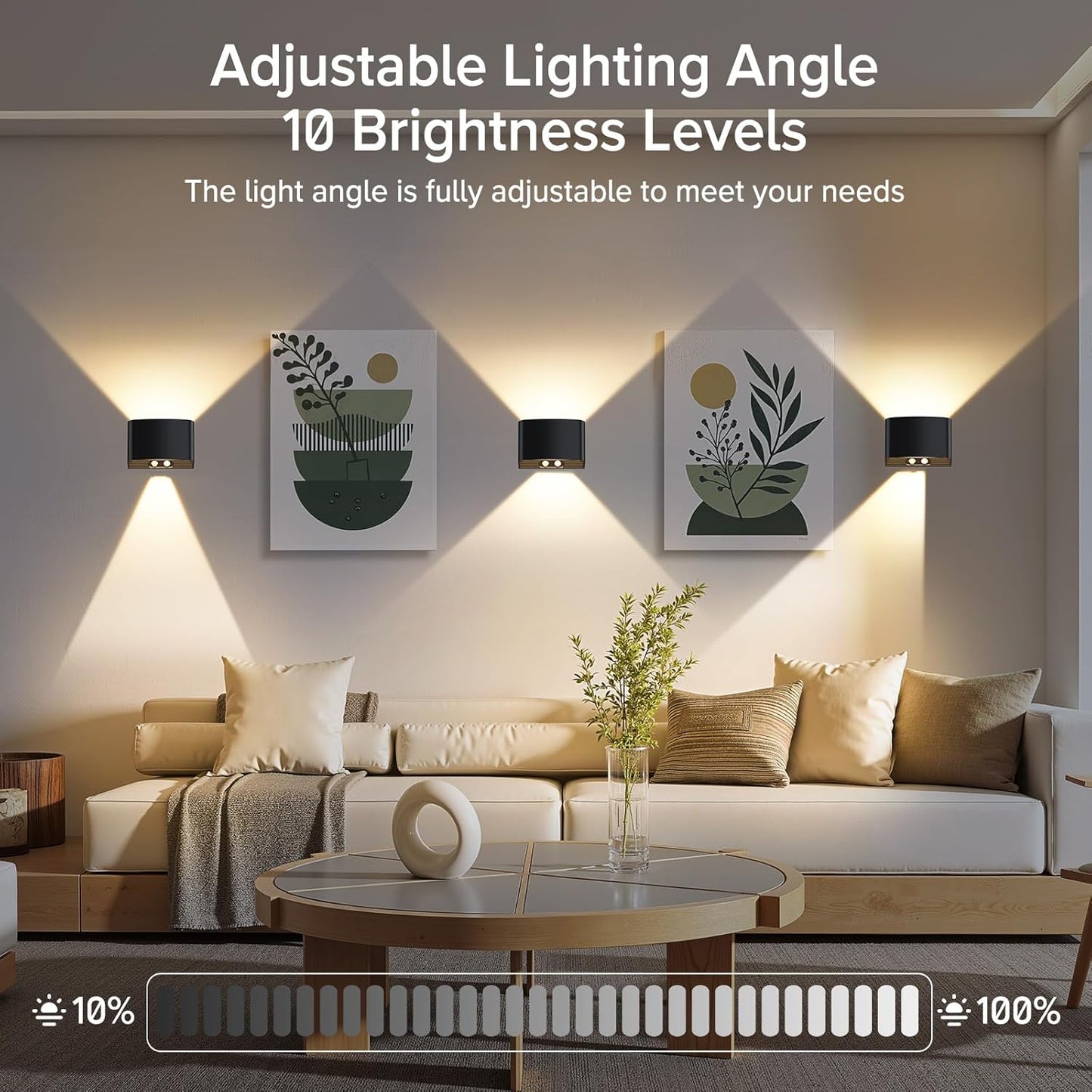 Motion Sensor Wall Light with Remote Control, 5000mAh Rechargeable Wireless Wall Sconce Set of 2, Motion Sensor Night Light Adjustable Brightness & Angle, Up and Down Battery Powered Wall Lamps Indoor