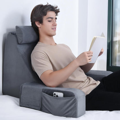ENITYA 21" Reading Pillow for Bed with Firm Back Support & Big Pockets