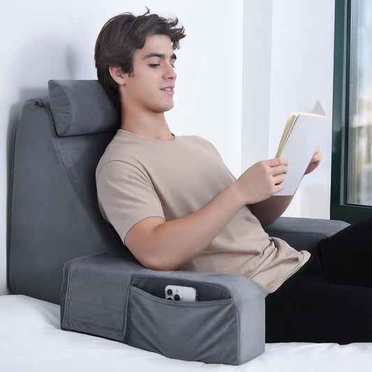ENITYA 21" Reading Pillow for Bed with Firm Back Support & Big Pockets