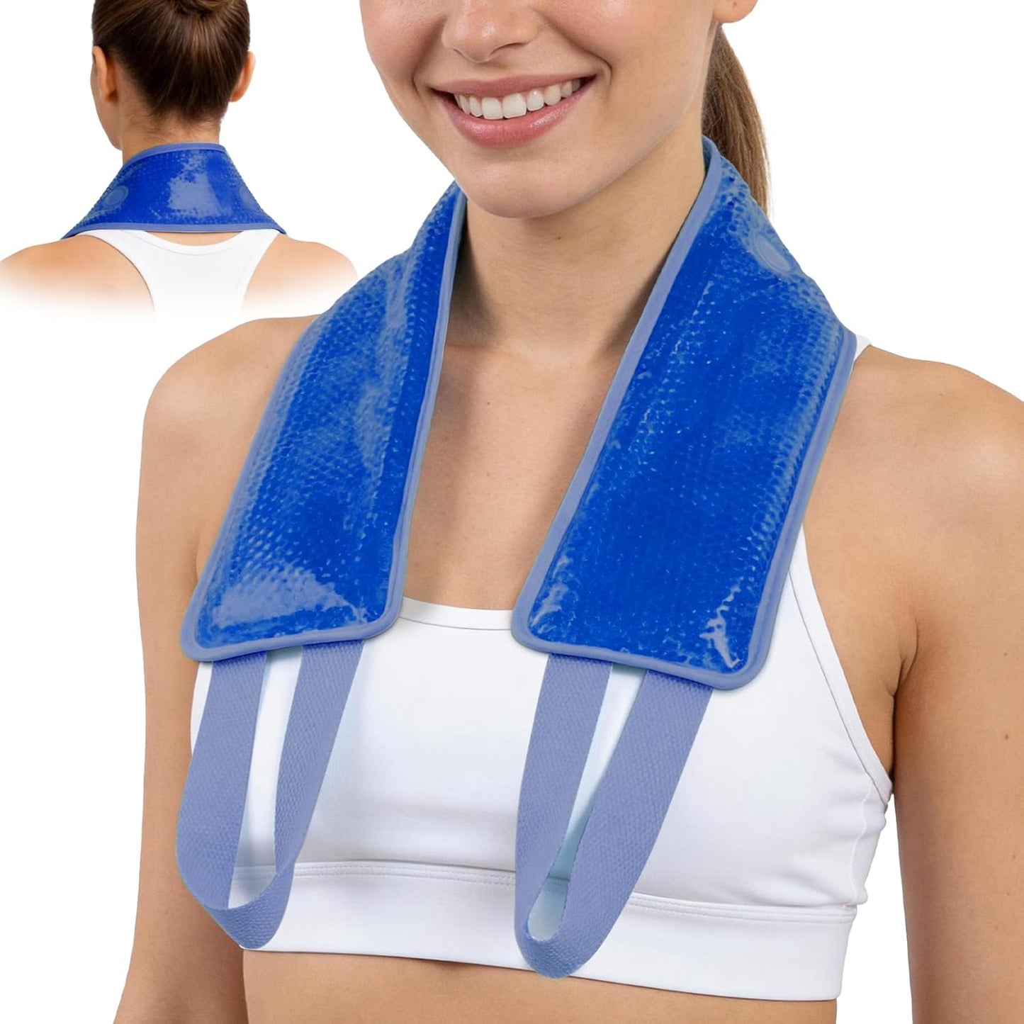 NEWGO Ice Pack for Neck Pain Relief, FSA Eligible, Blue | Double-sided Material, Neck Ice Wrap for Cervical Pain, Office Pressure, Sports Injuries, and Swelling, 24.8" x 4.13"