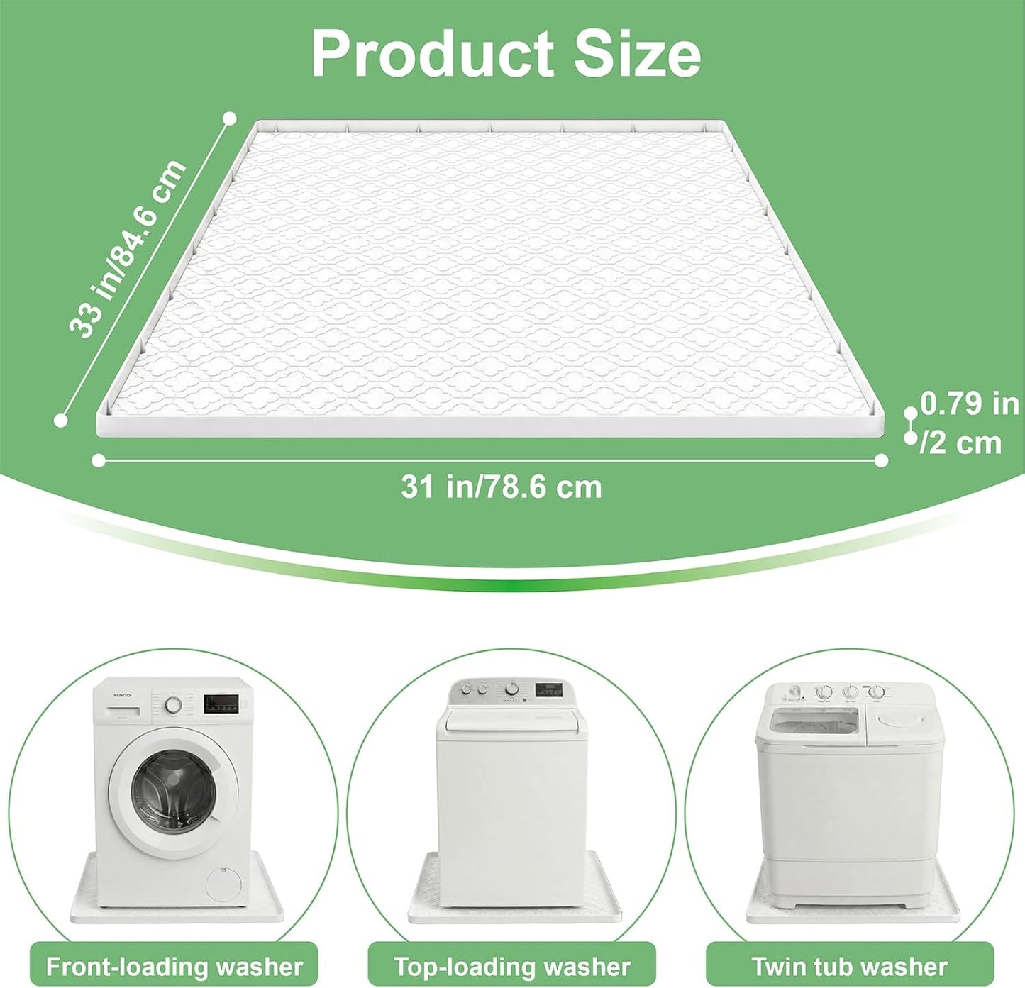 33 x 31 Inch Washing Machine Drain Pan, Silicone Washer Pan, Grey | 2cm Raised Waterproof Edge, Washer and Dryer Mat for Floor Protection, Fits Standard & Large Washers Up to 5.0 Cu.Ft.