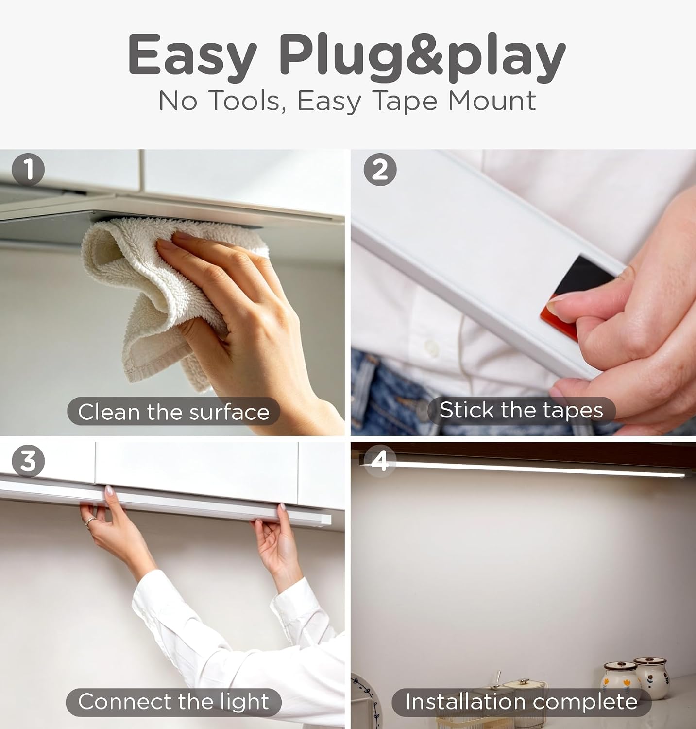 Under Cabinet Lighting Plug in, AC120V 3CCT 3000/4000/5000K Motion Sensor Light Indoor with Timer, Super Bright Linkable LED Counter Light for Kitchen, Closet, White 12 Inch, 1Pack