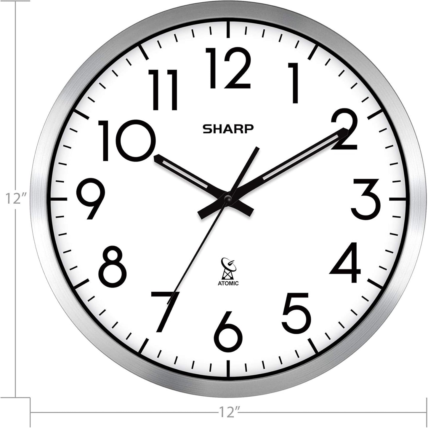 Sharp 12-Inch Atomic Wall Clock, Battery Operated, White with Black Frame | Self-setting atomic time; Easy-read analog face; Automatic time adjustment; Simple setup; Versatile home or office style