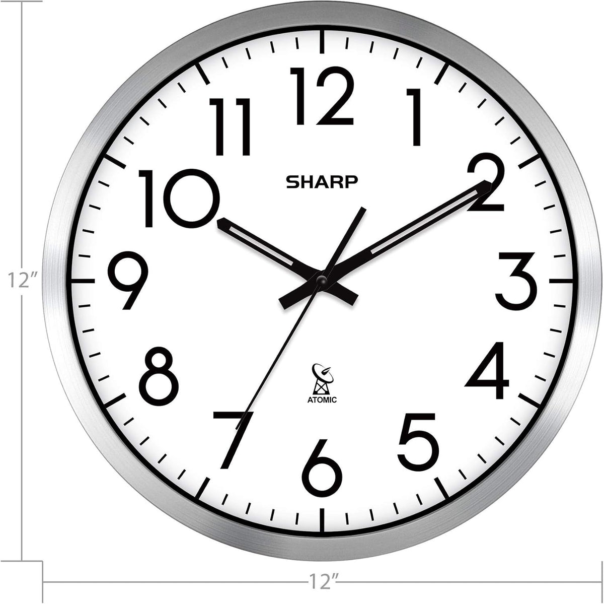 Sharp 12-Inch Atomic Wall Clock, Battery Operated, White with Black Frame