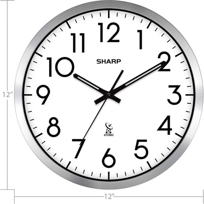 Sharp 12-Inch Atomic Wall Clock, Battery Operated, White with Black Frame