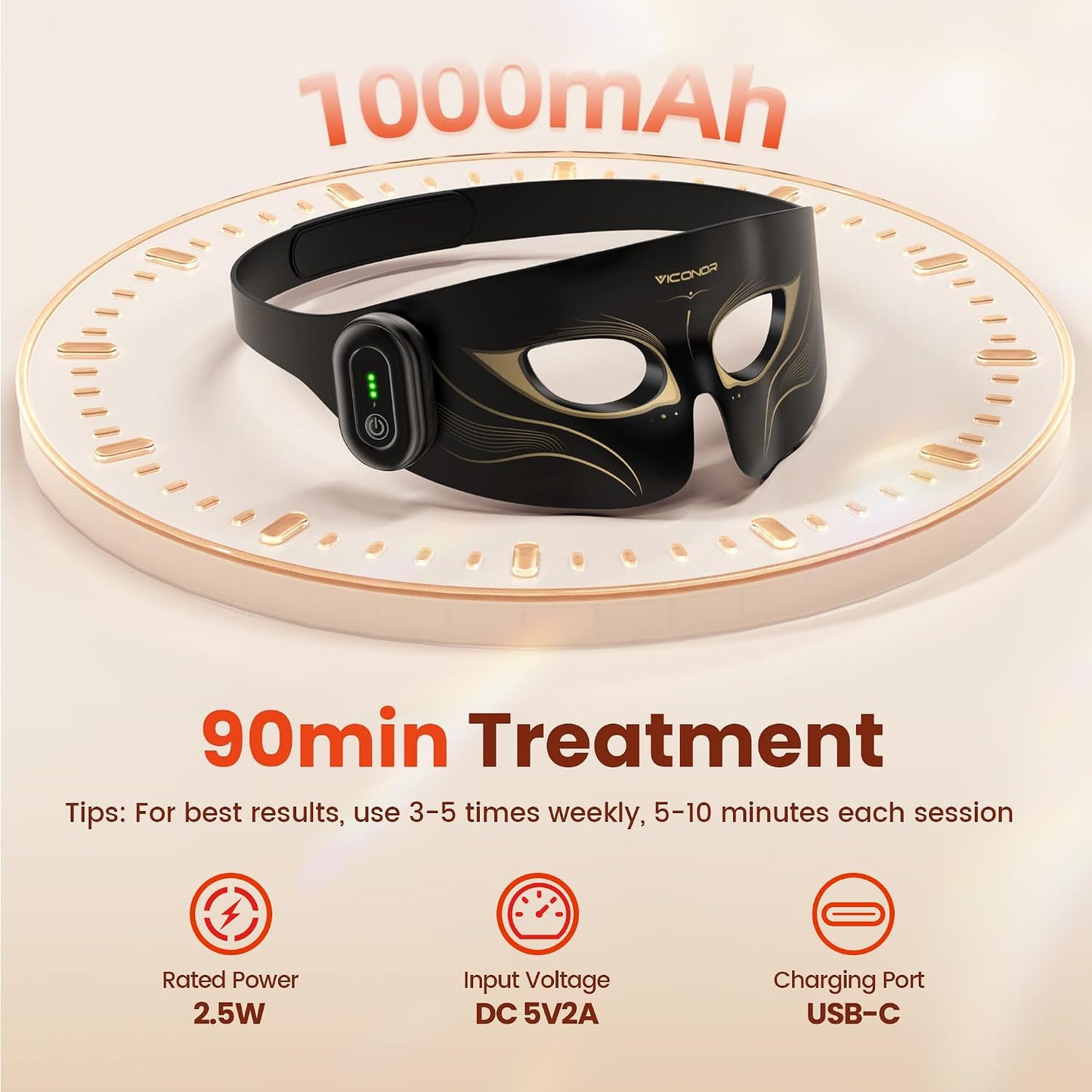 Viconor Red Light Therapy for Eyes, Infrared Red Light Therapy for Eye Bag | 630nm Red Light & 850nm Infrared Red Light Therapy Device for Wrinkles, Red Light Eye Mask with Rechargeable Remote