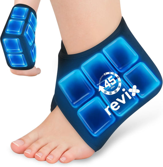 REVIX Ankle Ice Pack Wraps for Plantar Fasciitis Relief, 45-Min Coldness | Gel Cold Compress Wrap for Feet Pain Relief, Reusable Ice Pack for Foot with Ice Grid Design for Achilles Tendonitis, 2 Packs