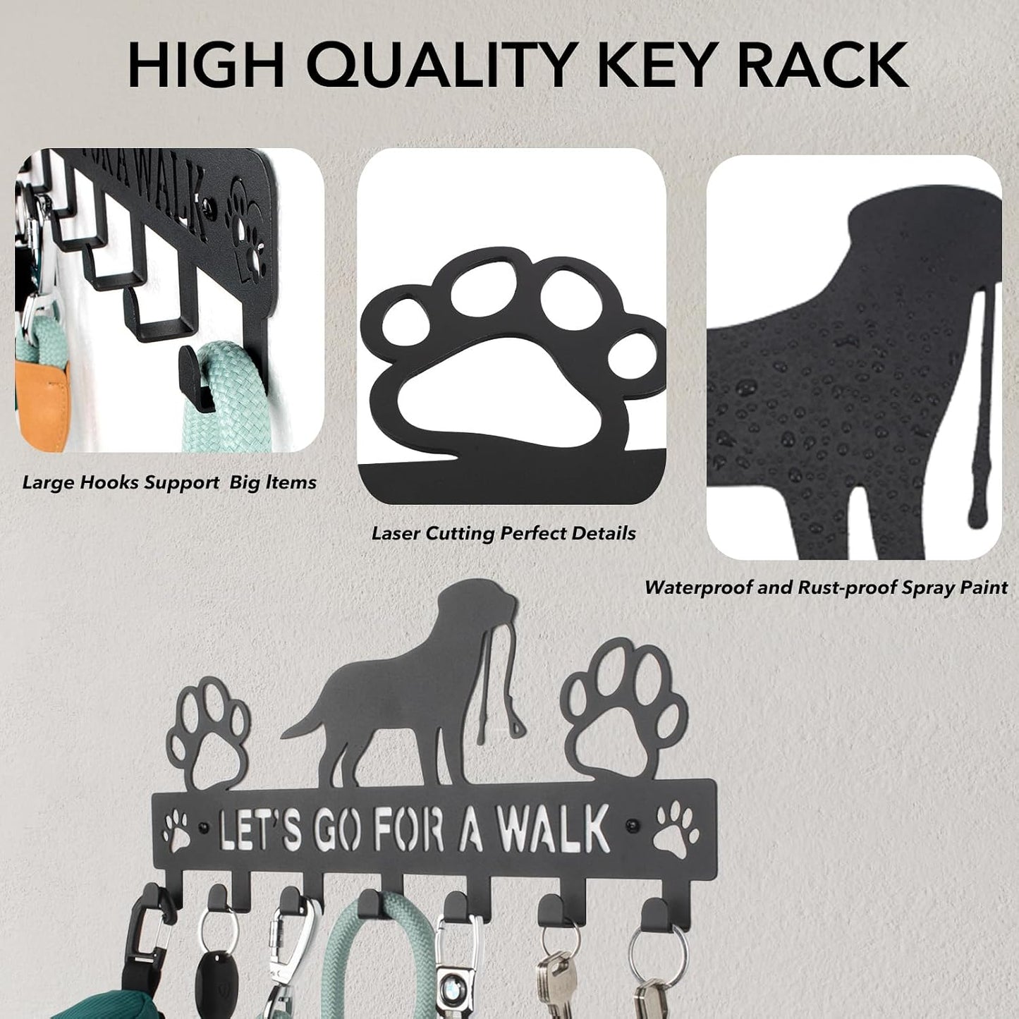 Iron Dog Leash Holder for Wall with 5-Hooks, Doorway Dog Hooks, Dog Accessory Holder