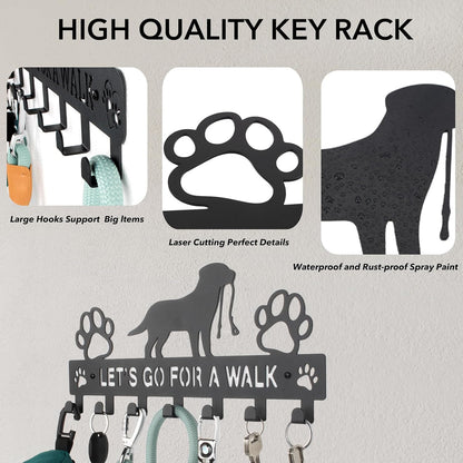 Iron Dog Leash Holder for Wall with 5-Hooks, Doorway Dog Hooks, Dog Accessory Holder