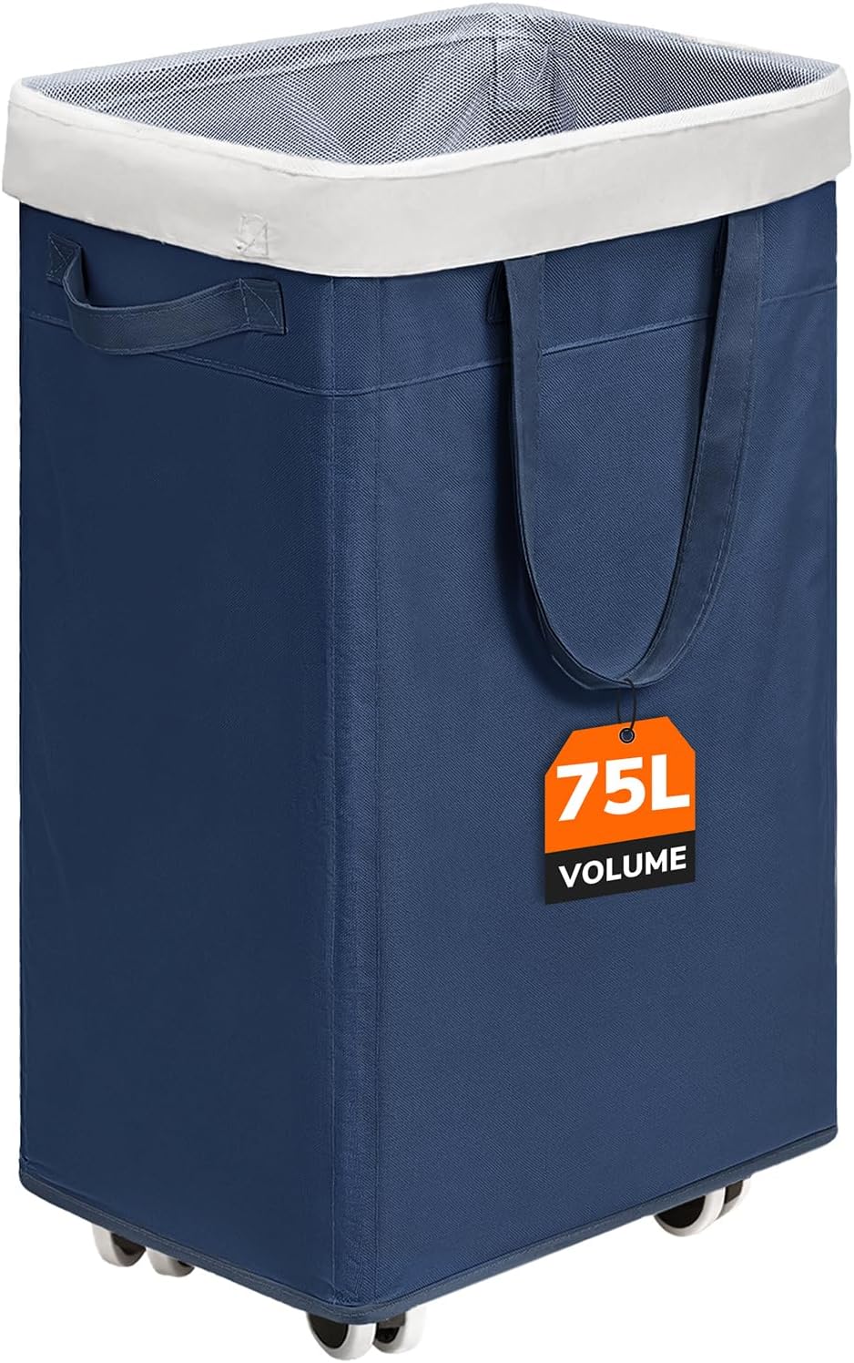 CHICVITA 75L Large Rolling Laundry Basket with Wheels & Wash Bag, Grey | Collapsible design saves space for corner dorms. Removable wash bag for easy laundry transport