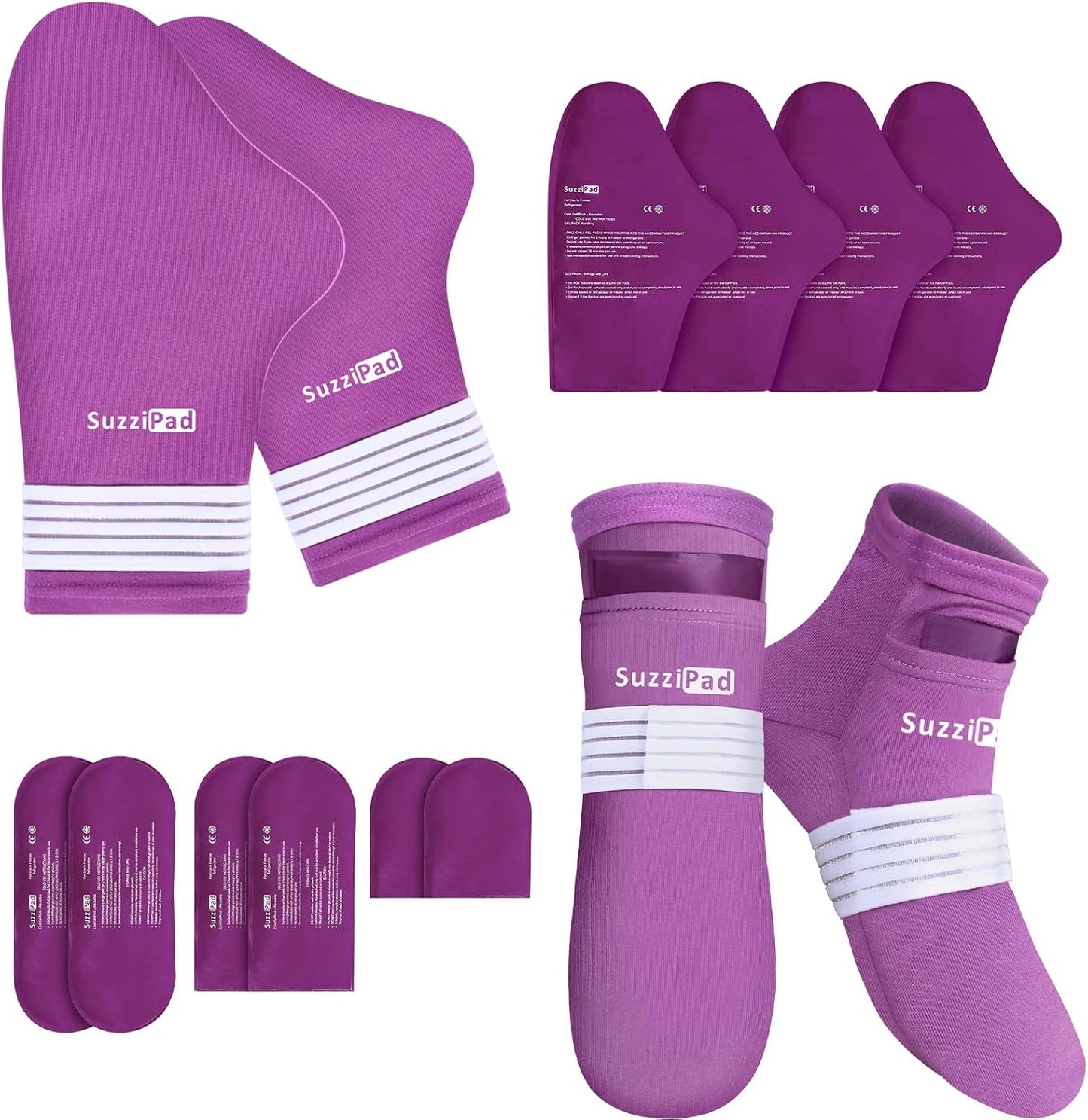 SuzziPad Cold Socks & Hands Ice Pack for Chemo Must Haves, Purple, S/M | Removable Gel Packs, Adjustable Straps, Dual-Layer Gloves & Foot Ice Pack Wraps For Chemo, Arthritis & Neuropathy Relief