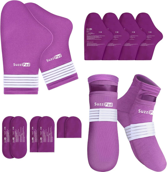SuzziPad Cold Socks & Hands Ice Pack for Chemo Must Haves, Purple, S/M | Removable Gel Packs, Adjustable Straps, Dual-Layer Gloves & Foot Ice Pack Wraps For Chemo, Arthritis & Neuropathy Relief