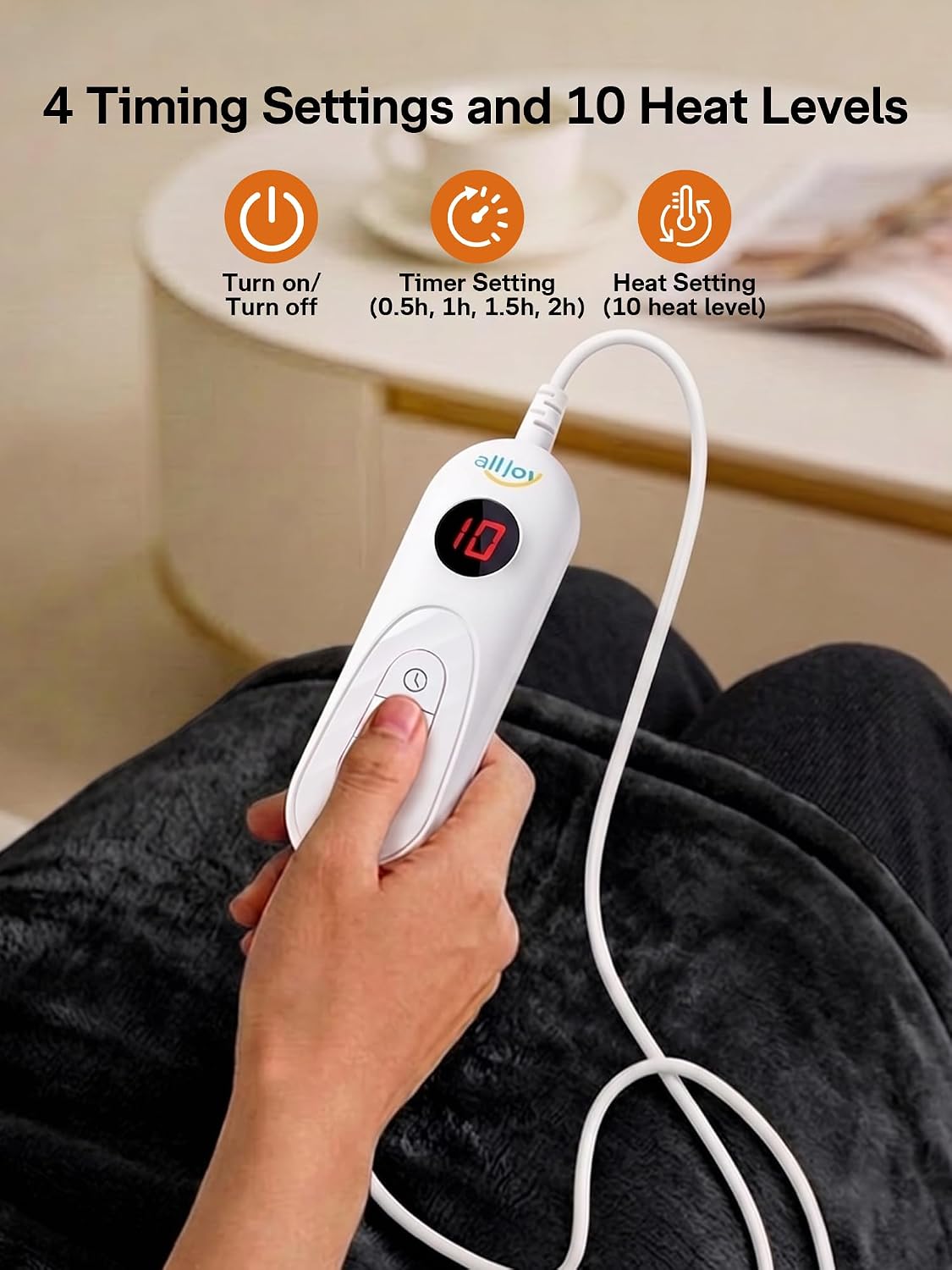 ALLJOY Heating Pad for Neck and Shoulders and Back Pain Relief | 24"x33" Weighted Heating Pad for Back with 10 Heat Levels & 4 Timers, Auto Shut-Off, Birthday Gifts for Men Women, Grey