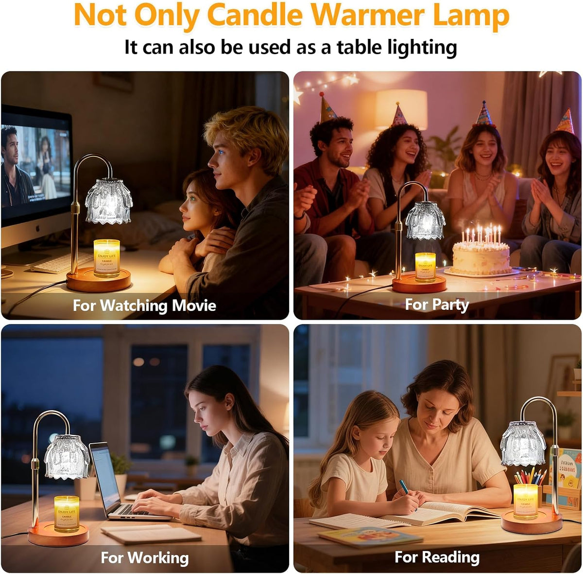 Candle Warmer Lamp with Timer & Dimmer, Birthday Gifts for Women Mom, 4-Level Dimmable Flower Heat Lamp for Jar Candles, Adjustable Height, House Warming Gifts, Home Decor (Purple