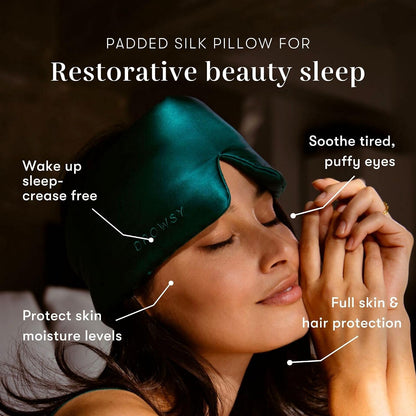 DROWSY Silk Sleep Mask - Face-Hugging, Padded Cocoon for Luxury Sleep in Total Darkness - 100% Pure Mulberry Silk, Skin-Hydrating & Adjustable (Midnight Blue)