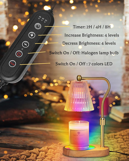 Engpure Candle Warmer Lamp - Candle Warmer Lamp with Timer and Dimmer Adjustable Height,Electric Wax Melt Warmer with 2 Bulbs for Scented Jar Candles Home Decor Mother's Day Gifts, Amber