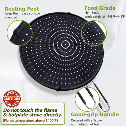 Silicone Splatter Screen for Frying Pan, Grease Splatter Guard for Frying Pan Heat Resistant Oil Splatter Guard, Multi-Use Pan Cover, Non Stick, Easy Clean 12.6" - Black