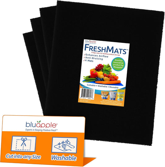 Bluapple FreshMats - Refrigerator Bin Liners, Fridge Drawer Mats - Keeps Produce Fresh Longer, Prevents Bruising, Promotes Air Circulation - BPA-Free Polyurethane Foam - (4-Piece Set, 12"x15", Green)