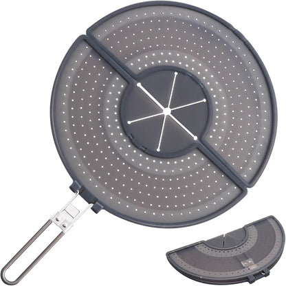 Foldable Splatter Screen with Handle for 10-13" Pans, Silicone, BPA-Free, | Heat-Resistant Grip,Space Saving Fry Pan Cover for Mess-Free Cooking,Dishwasher Safe