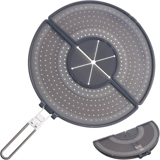 Foldable Splatter Screen with Handle for 10-13" Pans, Silicone, BPA-Free, | Heat-Resistant Grip,Space Saving Fry Pan Cover for Mess-Free Cooking,Dishwasher Safe