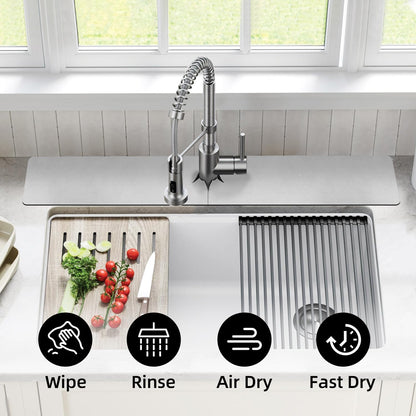 LOPNUR Cuttable Faucet Mat for Kitchen Sink, Extra Long 29 Inch, Black | Super Absorbent & Fast Dry Diatomite Sink Splash Guard, 0.8-2.4 Inch Adjustable Faucet Hole, Cut to Fit Bathroom & RV Sinks