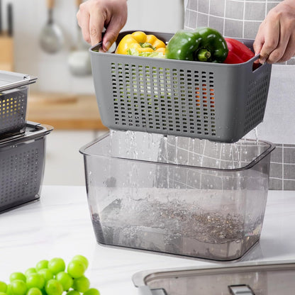 LUXEAR 4 Pack Fruit Vegetable Containers for Fridge, Produce Saver Container with Lids &Removable Colander BPA-free Refrigerator Storage Organizer for Fruit Vegetable, Berry, Meat keep Fresh Longer | BPA Free with Removable Colanders Leak-proof Fridge
