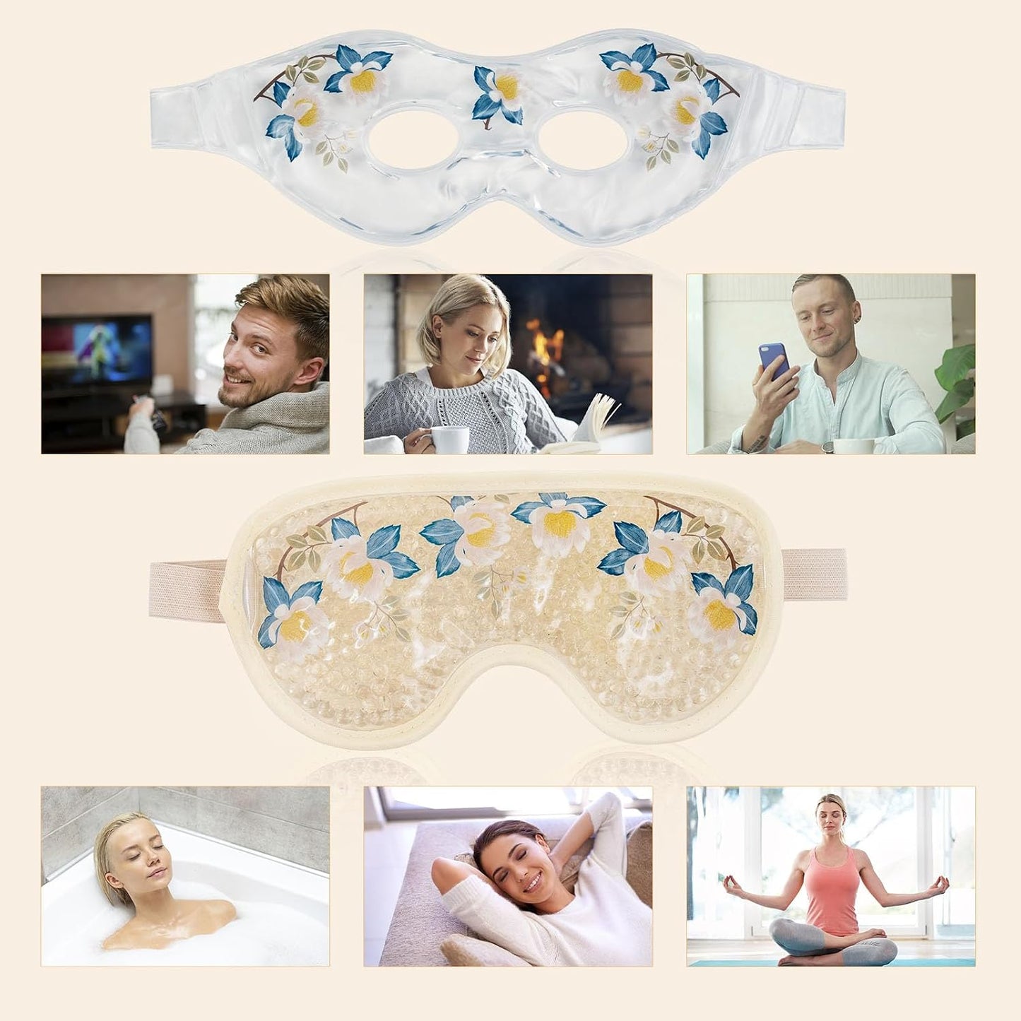 LEOSTEP 4 PCS Cooling Eye Mask Set - Ice Face Mask with Camellia Essential Oil, Cold Eye Compress and Reusable Gel Pads for Eyes Puffiness, Migraine Headache, Dark Circles, Dry Eyes
