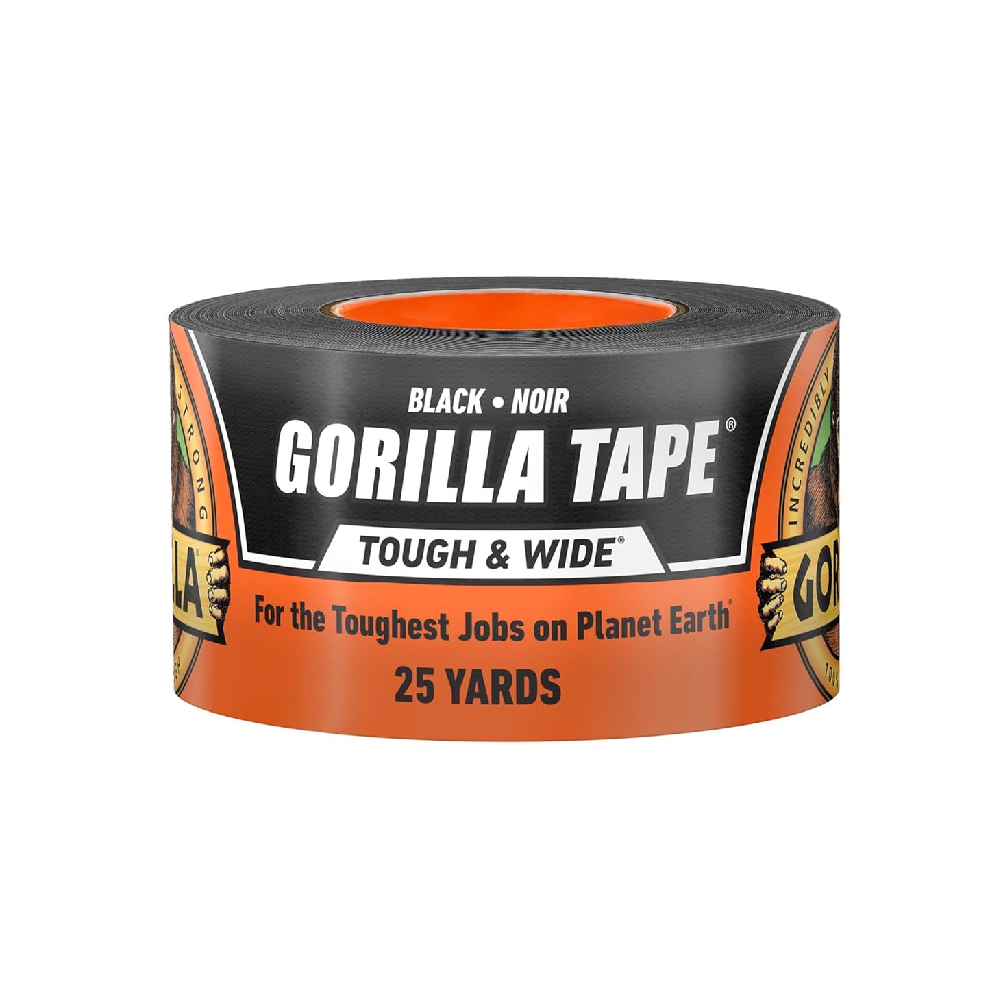 Gorilla Tough & Wide Heavy Duty Duct Tape, Black, 2.88" x 25 yd, 1-Pack | Weather Resistant, Indoor & Outdoor Use, Double-Thick Adhesive, Reinforced Backing, Hand-Tearable