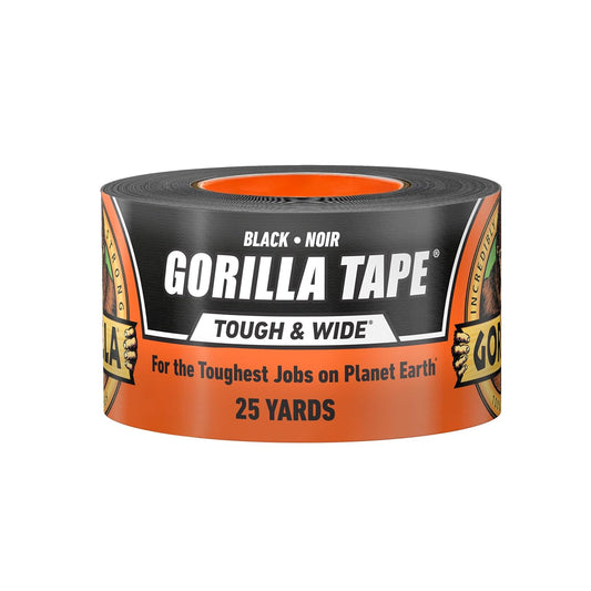 Gorilla Tough & Wide Heavy Duty Duct Tape, Black, 2.88" x 25 yd, 1-Pack | Weather Resistant, Indoor & Outdoor Use, Double-Thick Adhesive, Reinforced Backing, Hand-Tearable