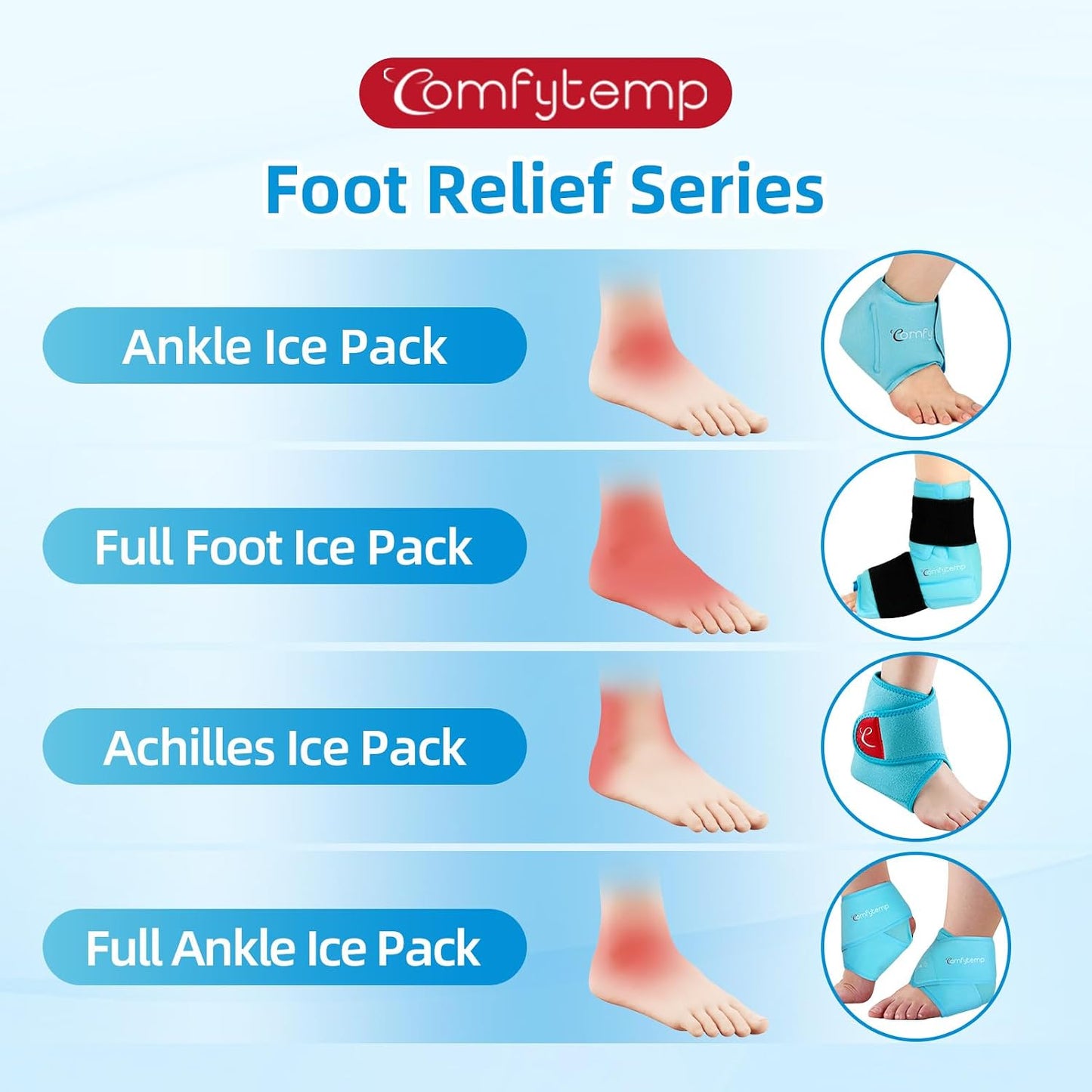 Comfytemp Ankle Ice Pack Wrap for Plantar Fasciitis, Swelling, Foot Pain Relief, FSA Eligible HSA, Gel Packs for Injuries Reusable, Hot Cold Compress for Achilles Tendonitis, Sprained Ankles, 2 Packs