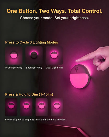 Small Motion Sensor Amber Night Light Battery Operated, Toilet Light | 2 Pack, 3 Modes, Dimmable 1-15lm, Dim Light Soft Glow, No Plug, Wireless Stick on Light for Bedroom, Sleep, Bathroom, Kids