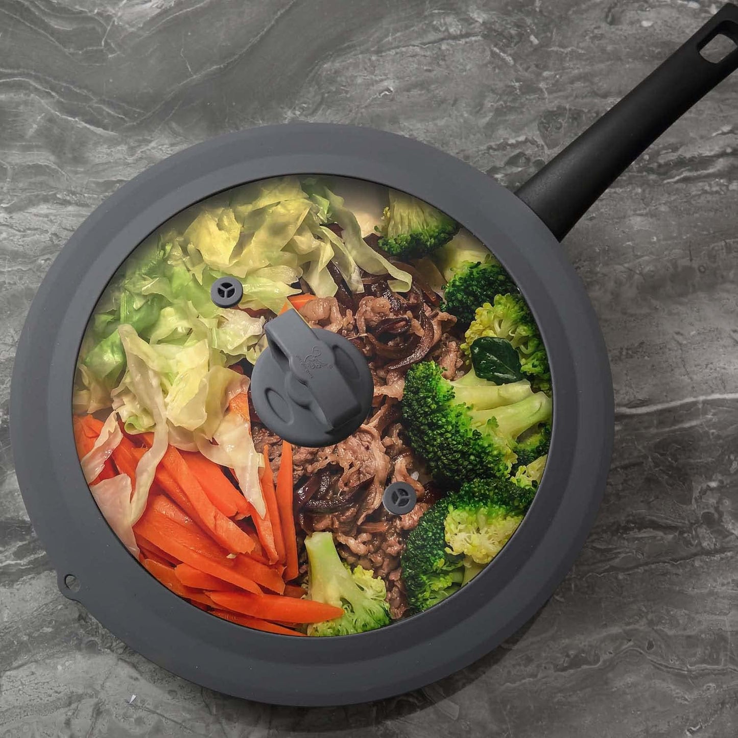 Vented Tempered Glass Universal Lid for Pot Pan Skillet with Heat Resistant Silicone Rim Microwave Splatter Lid Cover Microwave Safe Fit 11.5" 12" 12.5" Cookware, Dishwasher Safe Black