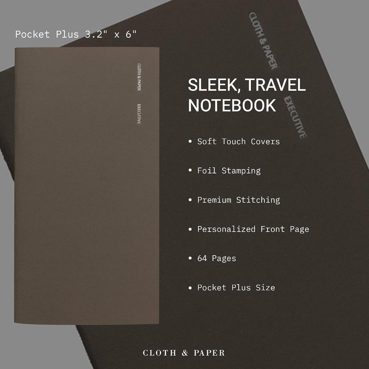 Cloth & Paper Travel Notebook | Daily Wellness Planner – Smoked Salt | Pocket Plus Wellness Planner 3.2" x 6" | Habit Tracker & Self Care Journal for Goals, Gratitude & Reflection – Soft Touch Cover