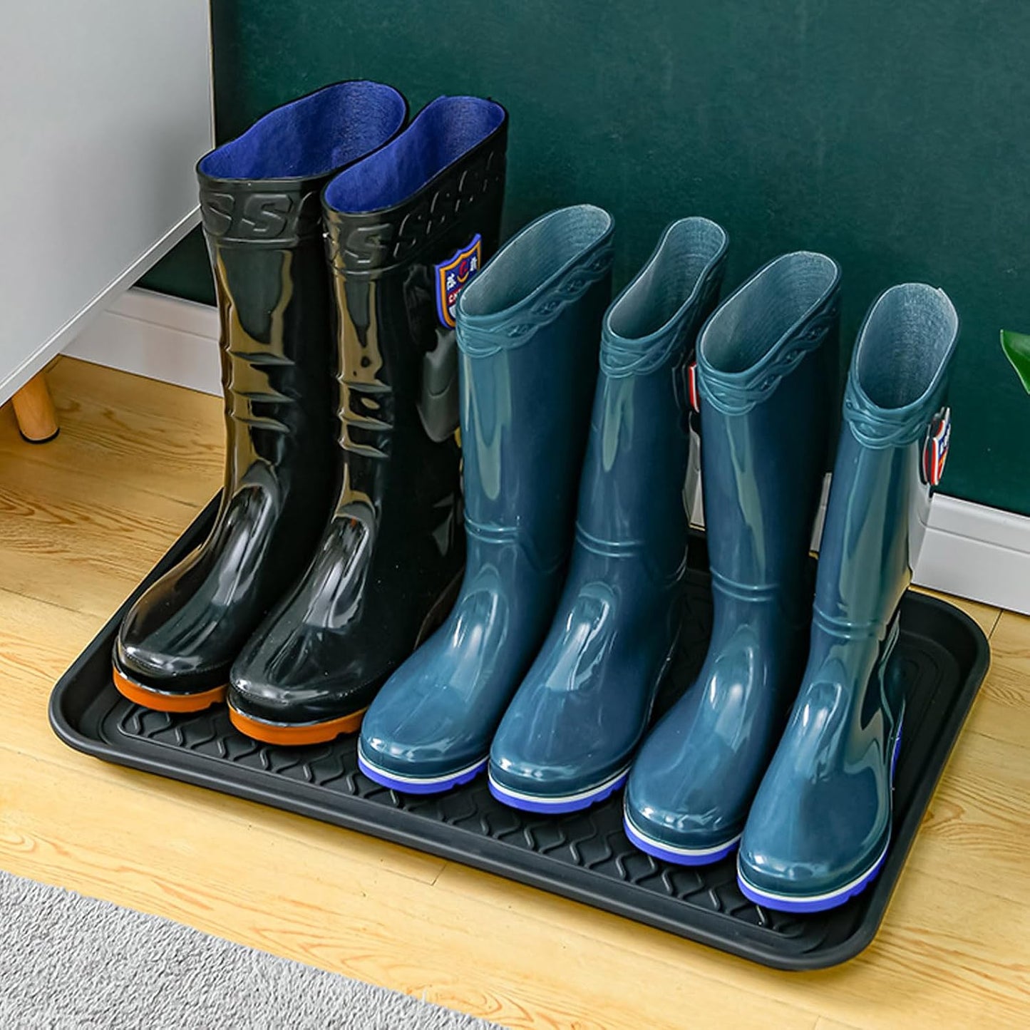 Boot Tray for Entryway,Hard Plastic Boot Mat,Shoe Tray,Shoe Mat for Indoor and Outdoor Use (Black Flower (Hard Plastic), 29.5X14.9 inch)