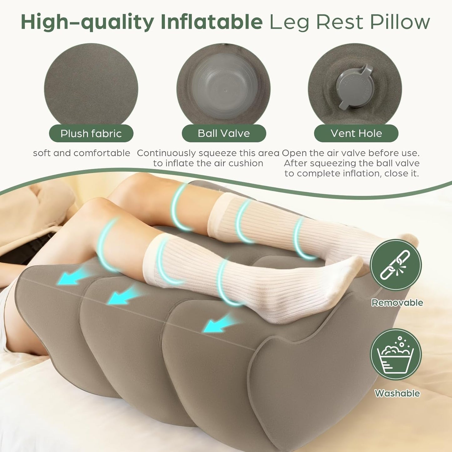 Inflatable Leg Elevation Pillow After Surgery, Wedge Leg Knee Elevating Pillows for Blood Circulation for Traveling, Injury Recovery, Swelling, Leg Support Cushion Knee Hip Ankles Pain