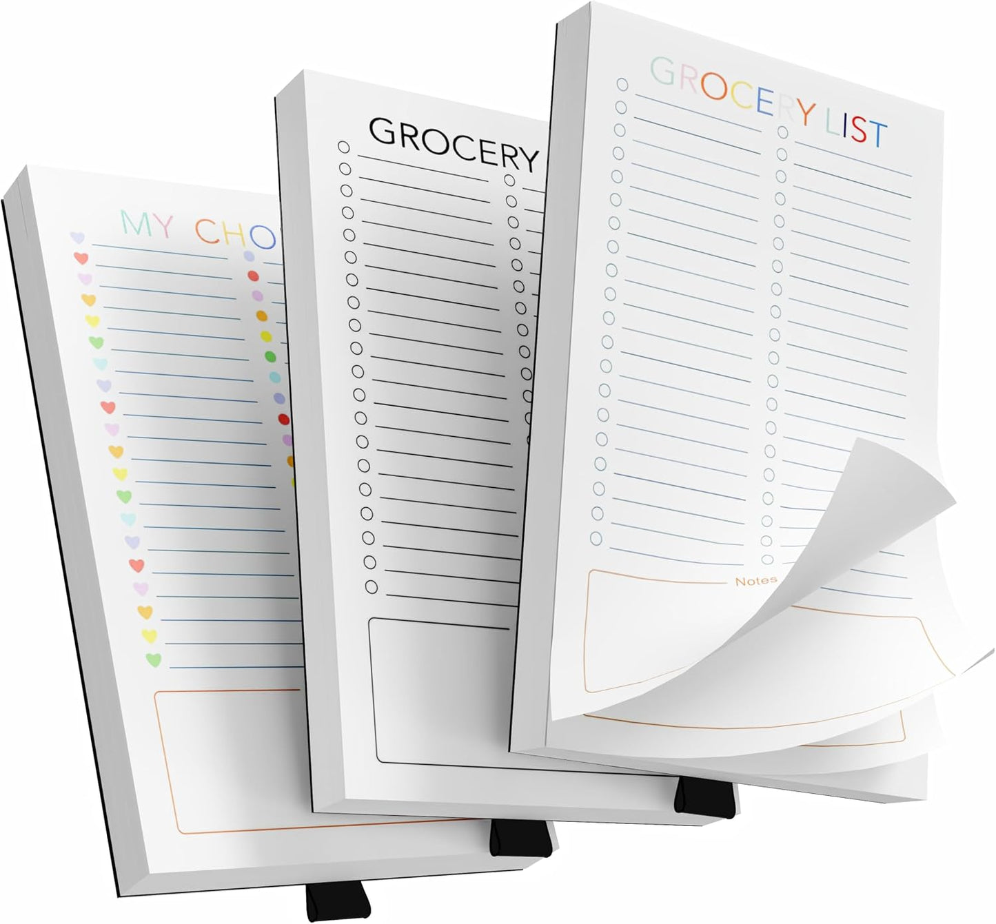 Magnetic Grocery List Pad for Fridge, 3 Pack Notepads | Strong Full Back Magnet with Pen Holder, 3 Pads, 180 Sheets for Grocery Lists, Meal Plans and To Do Lists