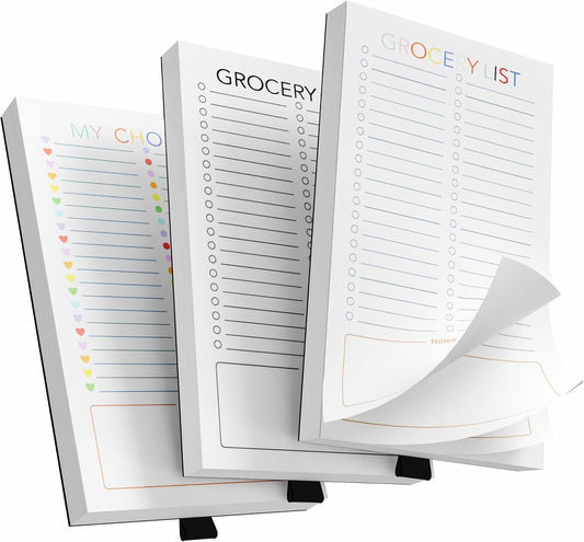 Magnetic Grocery List Pad for Fridge, 3 Pack Notepads | Strong Full Back Magnet with Pen Holder, 3 Pads, 180 Sheets for Grocery Lists, Meal Plans and To Do Lists