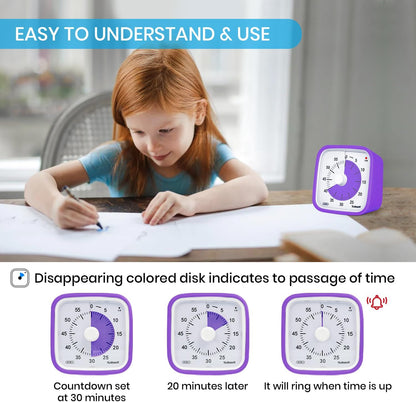 Yunbaoit Rainbow Visual Timer for Kids, 60-min Countdown Timer, Blue | Protective Case, No Ticking, Mute and Ringing Alarm Available, Time Management Tool, Low Power Reminder, for Study,Game,Work