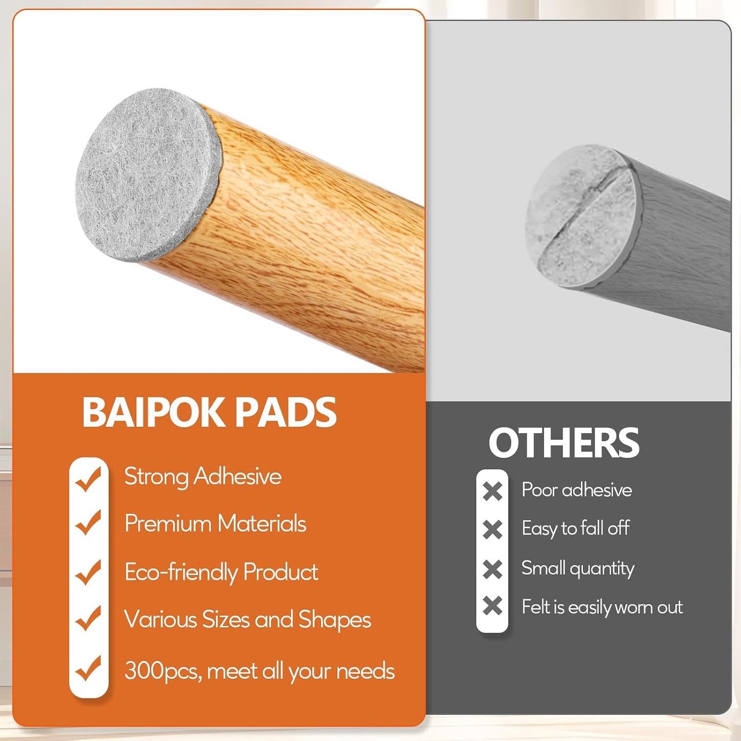 Furniture Pads 300 Pack Furniture Felt Pads for Hardwood Floors, Beige | Huge Quantity Self Adhesive Anti Scratch Floor Protector for Furniture Legs with 60 Cabinet Door Bumpers