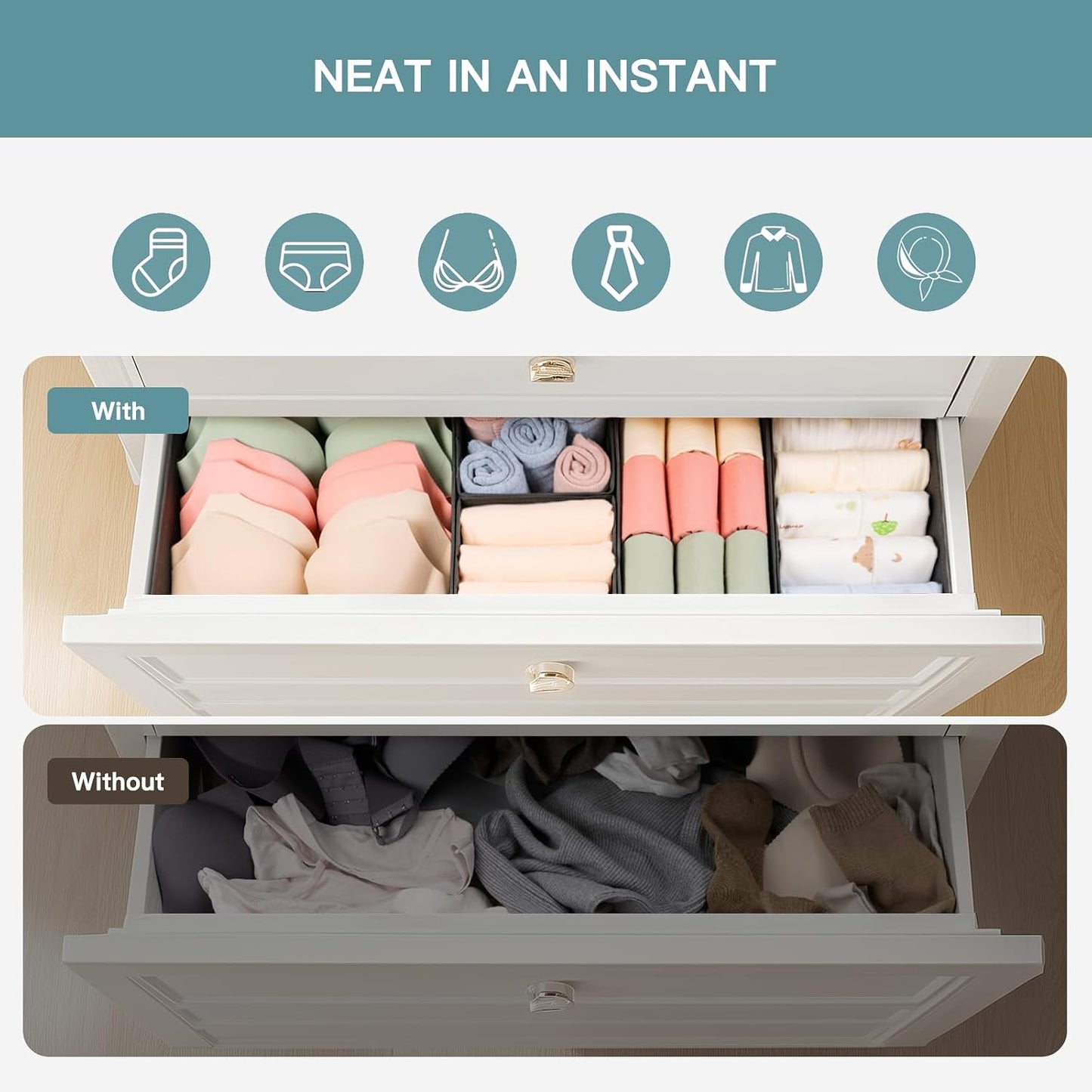 Drawer Organizer Clothes, 10 Pack Dresser Organizer for Baby Clothes, Underwear, Sock- Foldable Closet Organization and Storage Dividers Bins for Nursery, Bedroom (Beige)