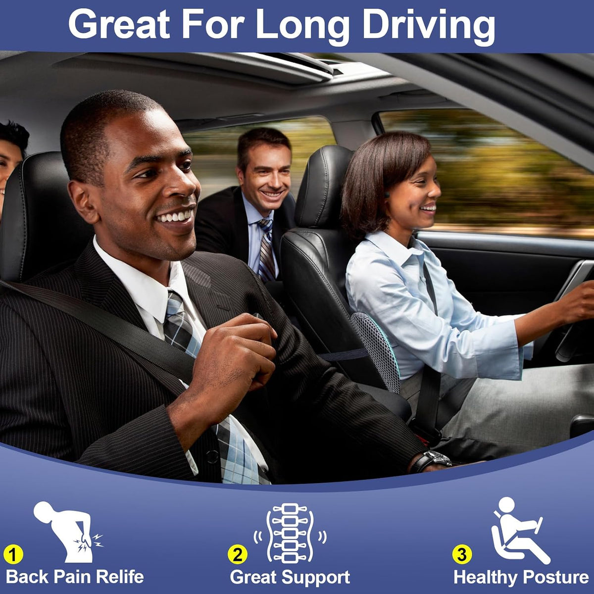BYMECOST Lumbar Support Pillow for Car, Memory Foam Car Back Cushion