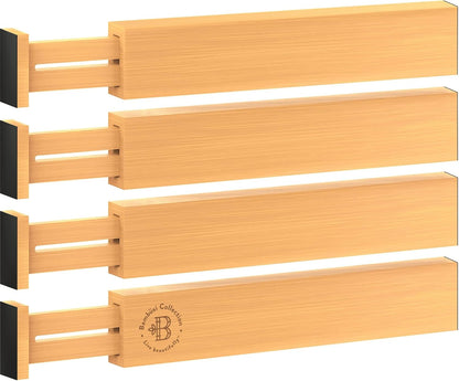 4-Pack Drawer Dividers 2.6-Inch High Dresser Organizer 16 to 22 Inch, Black | Bamboo, Spring Loaded, No Tools Needed, Fits Wide Drawers for Socks, Clothes, Utensils, Bedroom, Bathroom, Kitchen, Office