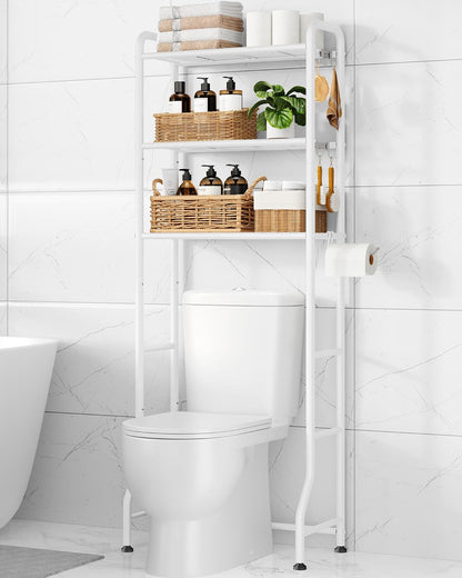 Kitsure Over Toilet Storage Rack, 63.2" H Space-Saving, Holder & Hooks | Bathroom, Laundry Room, Small Spaces, Families, Durable Metal, Black, 3 Tier